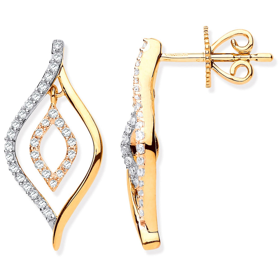 Diamond Fancy Drop Earrings 0.25ct H-SI Quality 9K Set in Yellow Gold - My Jewel World