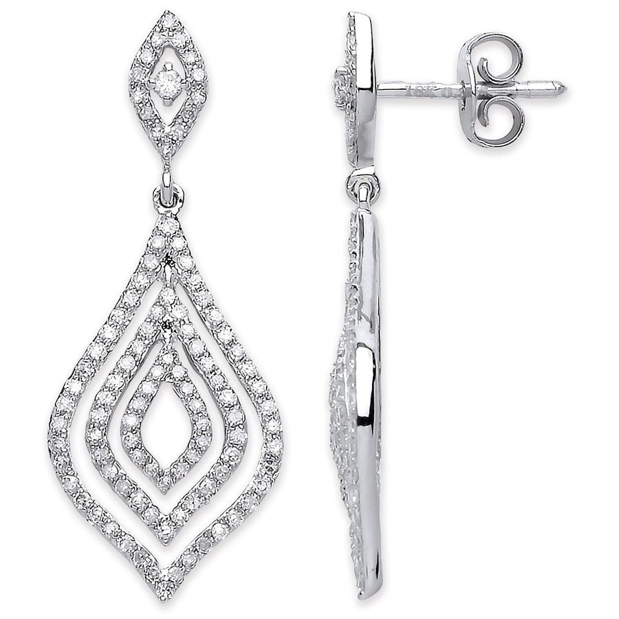Diamond Fancy Drop Earrings 0.75ct H-SI Quality 18K White Gold - My Jewel World