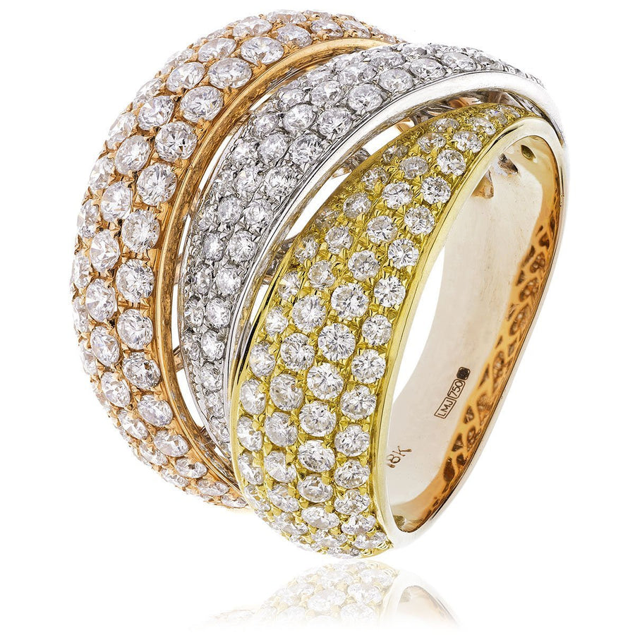Diamond Fancy Pave Ring 10.5mm 1.25ct F-VS Quality in 18k 3 Tone Gold - My Jewel World