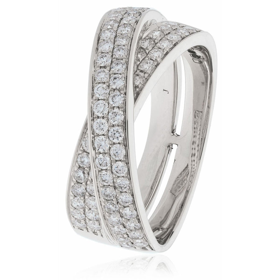 Diamond Fancy Pave Ring 8.0mm 0.80ct F-VS Quality in 18k White Gold - My Jewel World