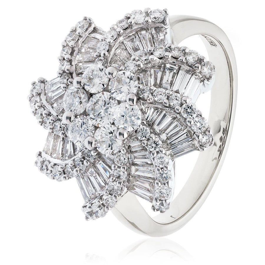 Diamond Fancy Star Cluster Ring 1.20ct F-VS Quality in 18k White Gold - My Jewel World