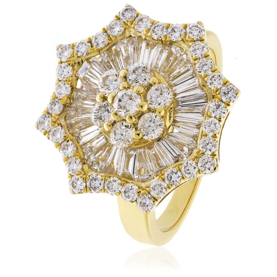 Diamond Fancy Star Cluster Ring 1.80ct F-VS Quality in 18k Yellow Gold - My Jewel World