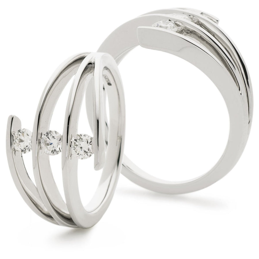 Diamond Fancy Trilogy Ring 0.37ct F-VS Quality in 18k White Gold - My Jewel World