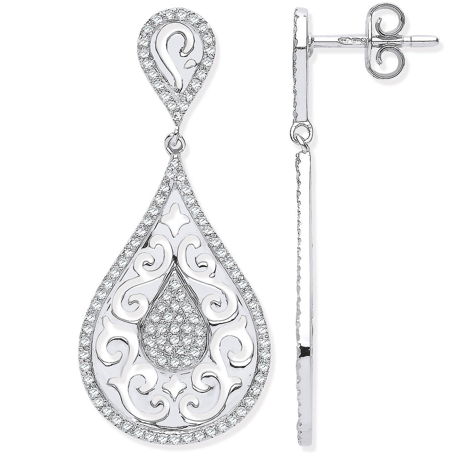 Diamond Filigree Drop Earrings 0.50ct H-SI Quality 9K White Gold - My Jewel World
