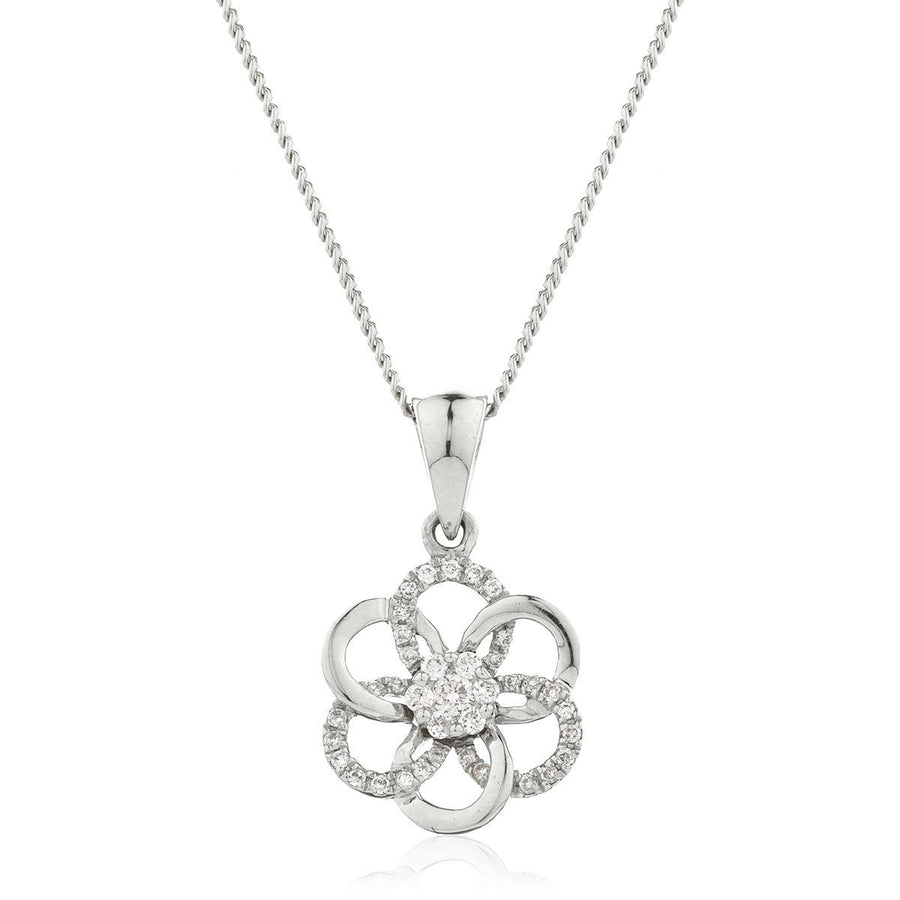 Diamond Flower Pendant Necklace 0.10ct F VS Quality in 18k White Gold - My Jewel World