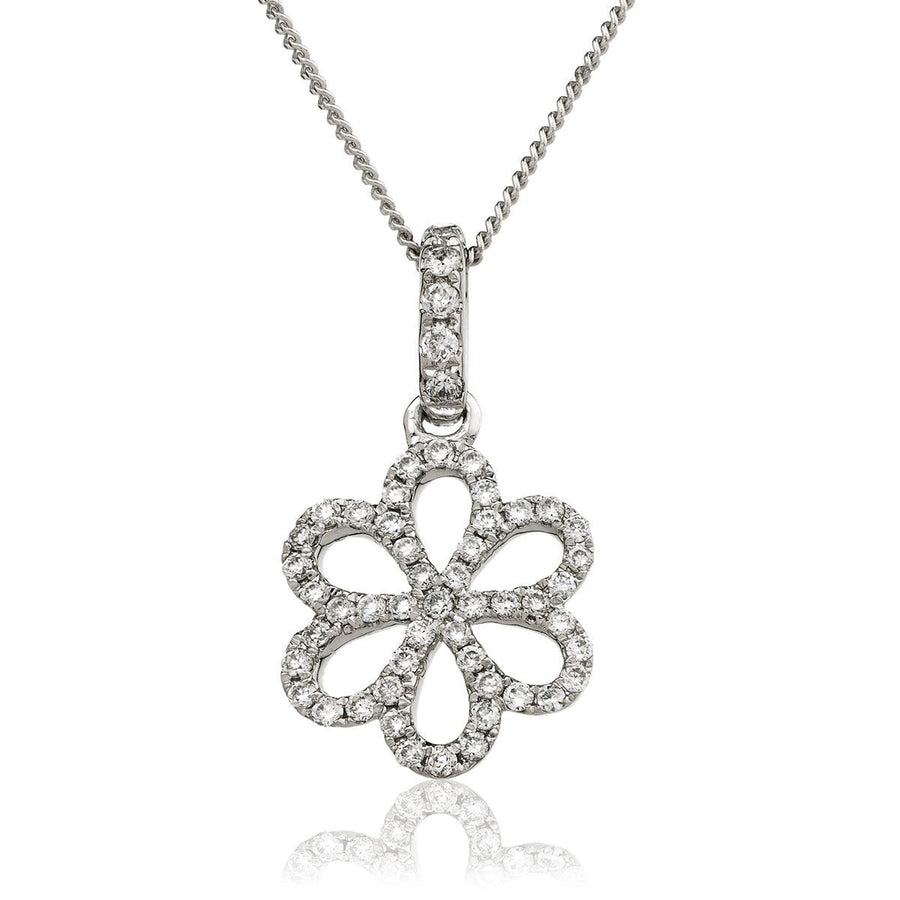 Diamond Flower Pendant Necklace 0.18ct F VS Quality in 18k White Gold - My Jewel World