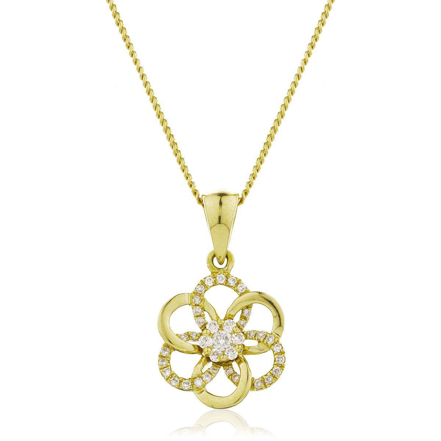 Diamond Flower Pendant Necklace 0.45ct F VS Quality in 18k Yellow Gold - My Jewel World