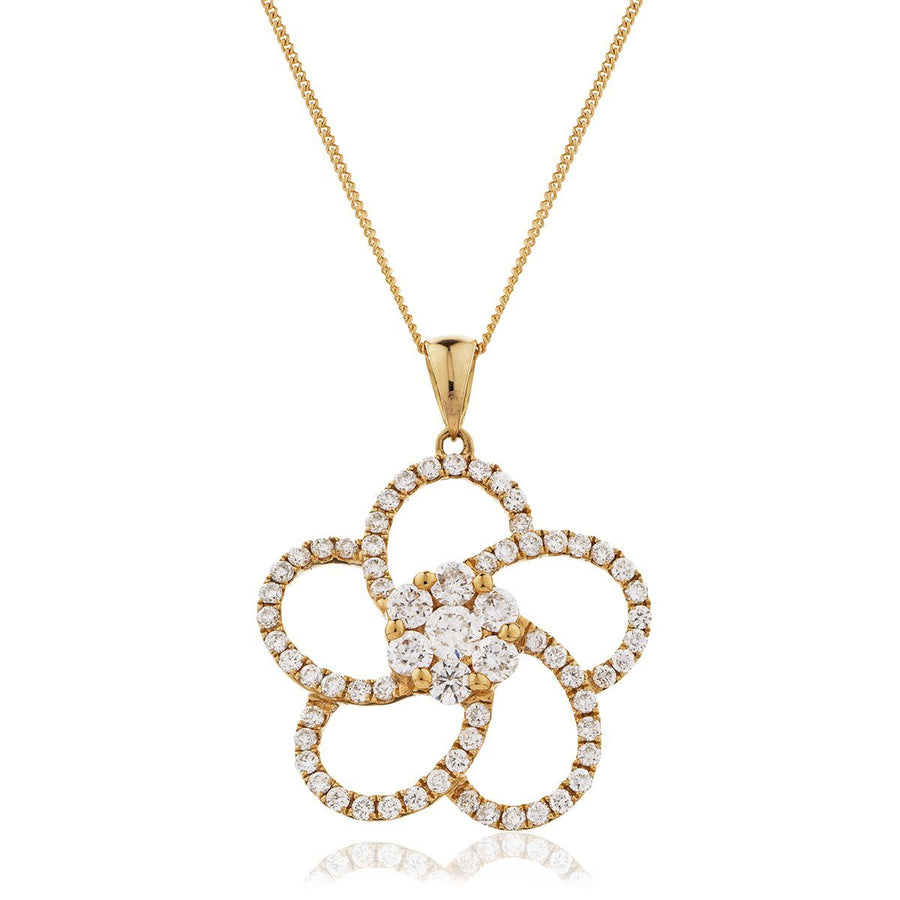 Diamond Flower Pendant Necklace 0.80ct F VS Quality in 18k Rose Gold - My Jewel World
