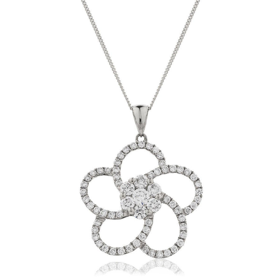 Diamond Flower Pendant Necklace 0.80ct F VS Quality in 18k White Gold - My Jewel World