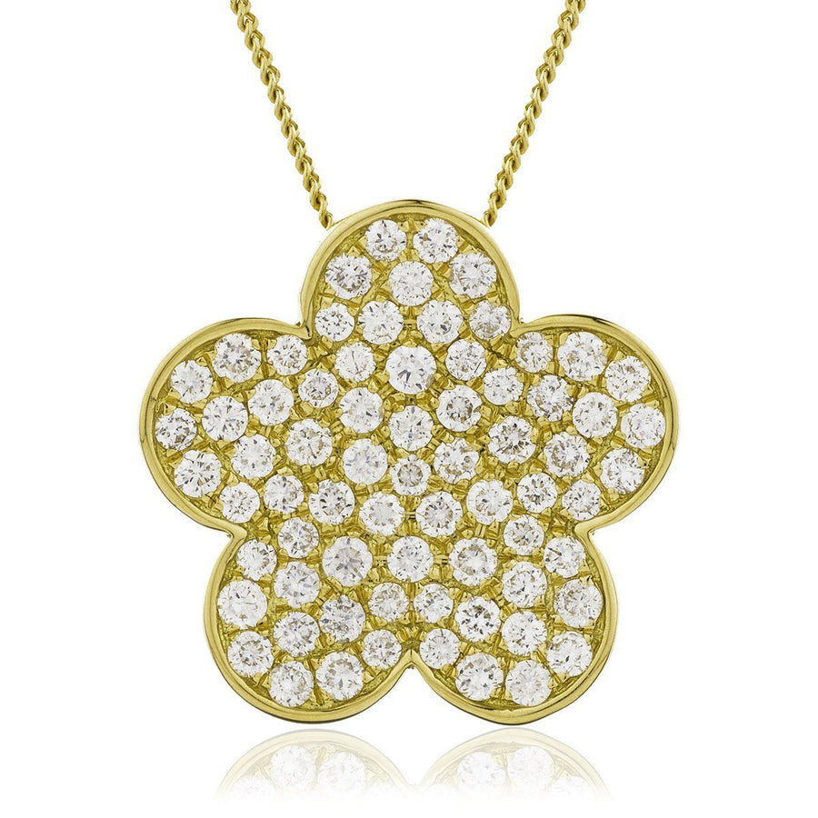 Diamond Flower Pendant Necklace 1.00ct F VS Quality in 18k Yellow Gold - My Jewel World