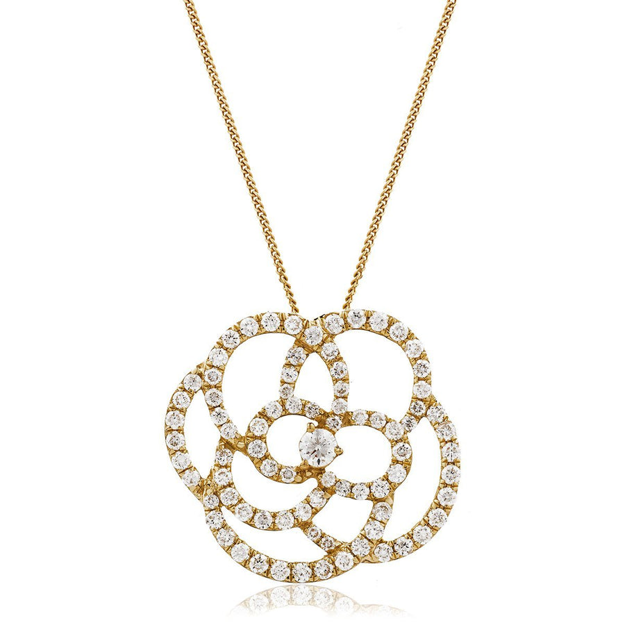 Diamond Flower Pendant Necklace 1.10ct F VS Quality in 18k Rose Gold - My Jewel World