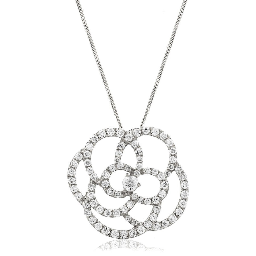 Diamond Flower Pendant Necklace 1.10ct F VS Quality in 18k White Gold - My Jewel World