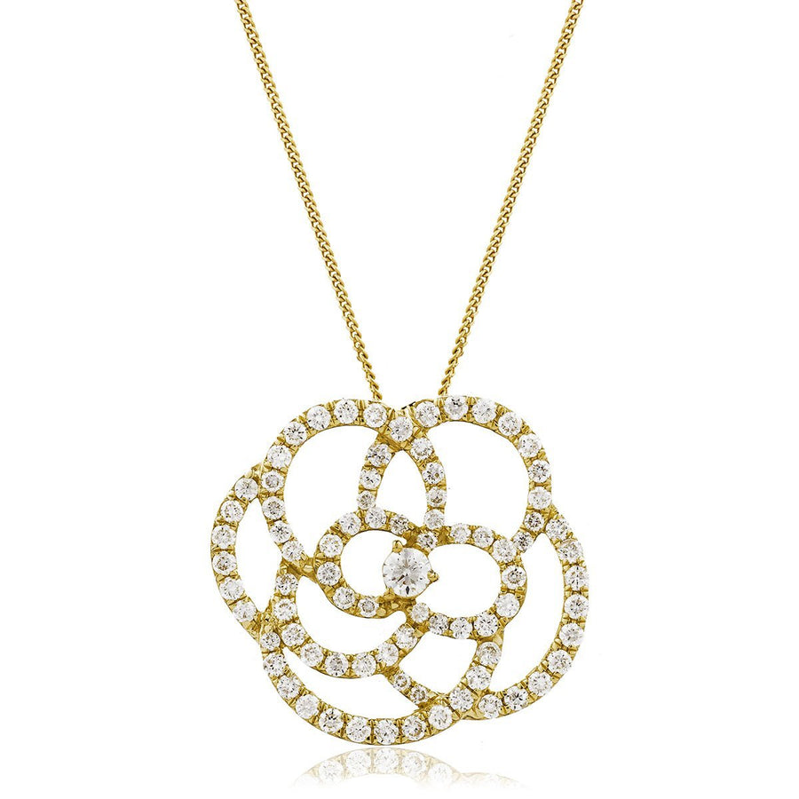 Diamond Flower Pendant Necklace 1.10ct F VS Quality in 18k Yellow Gold - My Jewel World