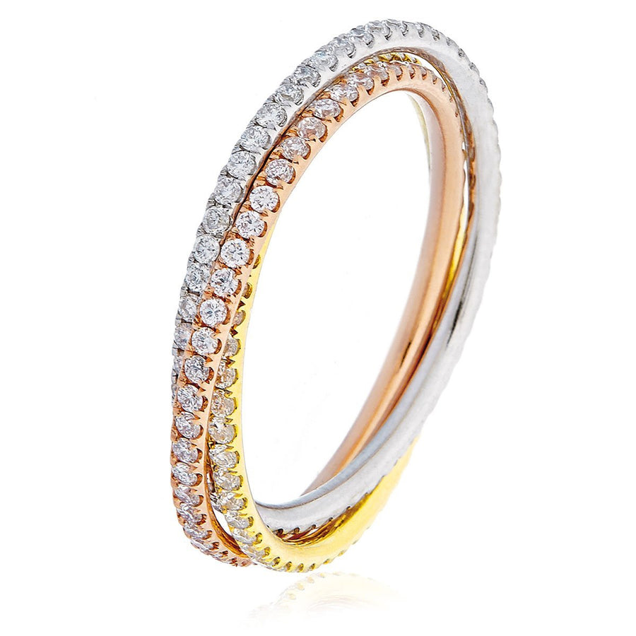 Diamond Full Eternity Ring 1.5mm 1.00ct F-VS Quality in 18k 3 Tone Gold - My Jewel World