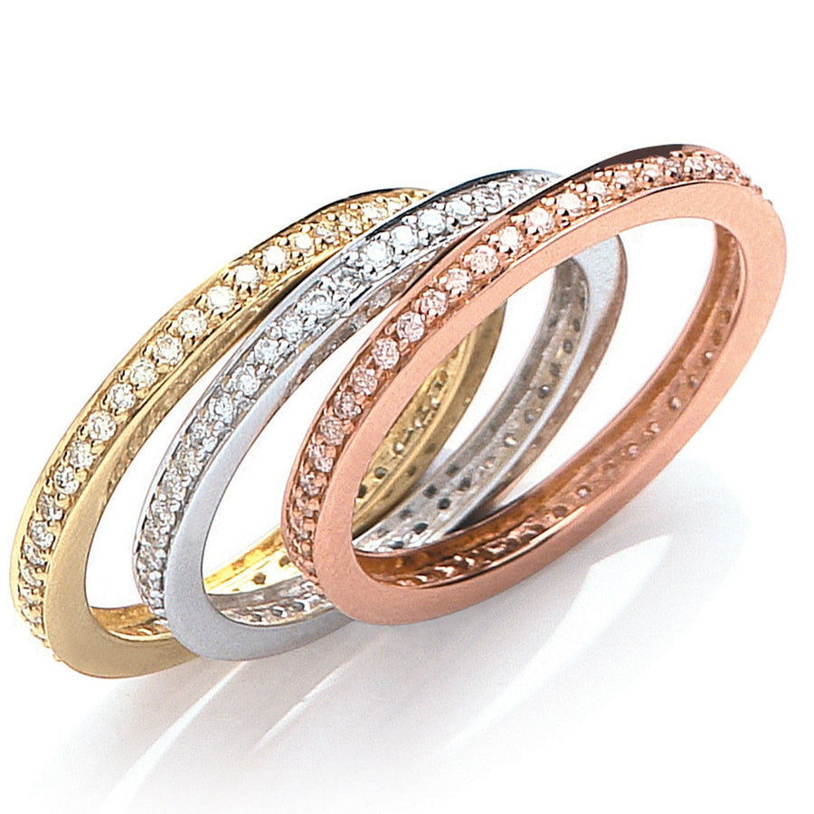 Diamond Full Eternity Ring Set 0.68ct H-SI Quality in 18K 3 Tone Gold - My Jewel World