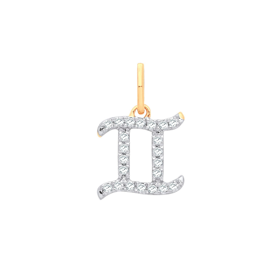 Diamond Gemini Zodiac Pendant Necklace 0.12ct H-SI in 9K Yellow Gold - My Jewel World