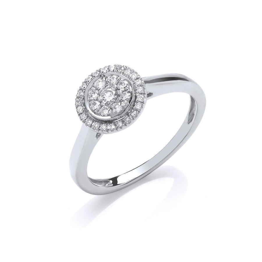 Diamond Halo Cluster Engagement Ring 0.25ct H-SI Quality in 9K White Gold - My Jewel World