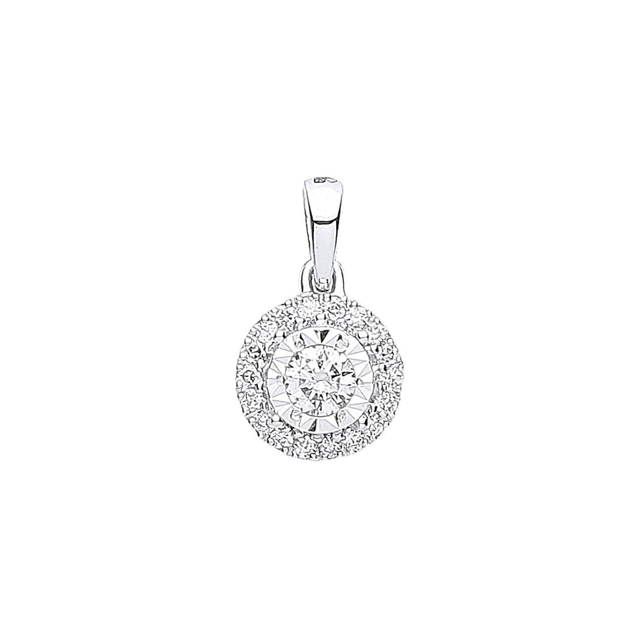 Diamond Halo Cluster Pendant Necklace 0.20ct H-SI in 18K White Gold - My Jewel World