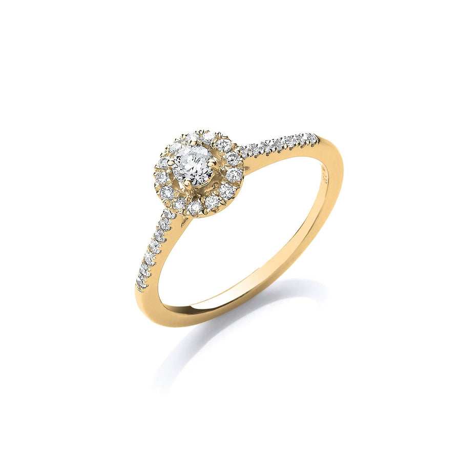 Diamond Halo Cluster Ring 0.37ct H-SI Quality in 18K Yellow Gold - My Jewel World