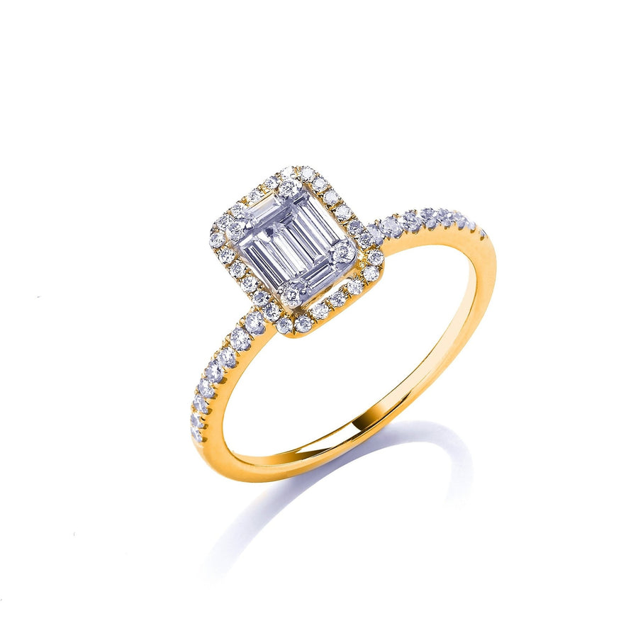 Diamond Halo Cluster Ring 0.50ct H-VS Quality in 18K Yellow Gold - My Jewel World