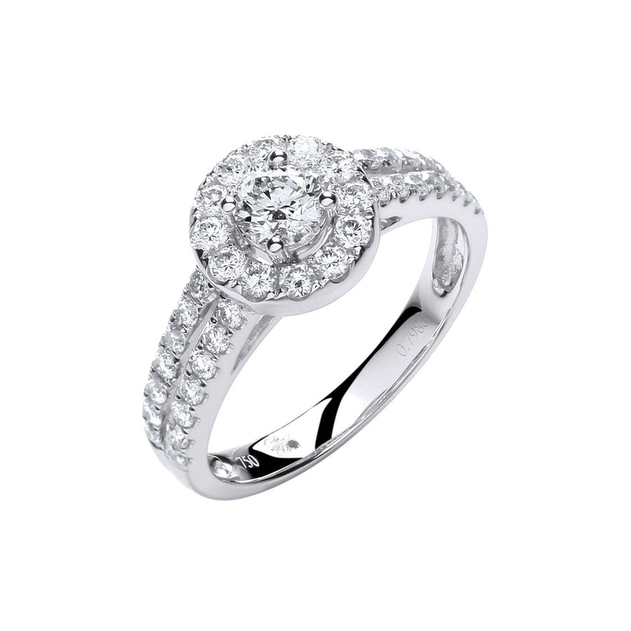 Diamond Halo Cluster Ring 0.75ct H-SI Quality in 18K White Gold - My Jewel World