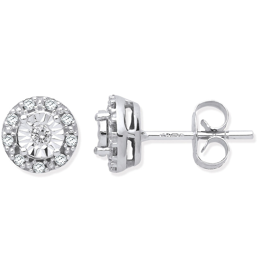 Diamond Halo Cluster Stud Earrings 0.13ct H-SI Quality 9K White Gold - My Jewel World