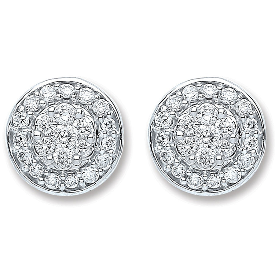 Diamond Halo Cluster Stud Earrings 0.25ct H-SI Quality 18K White Gold - My Jewel World