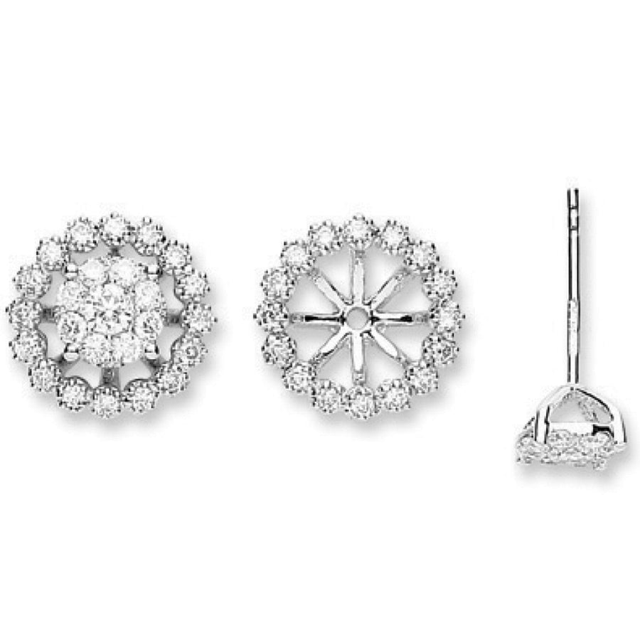 Diamond Halo Cluster Stud Earrings 0.70ct H-SI Quality 18K White Gold - My Jewel World