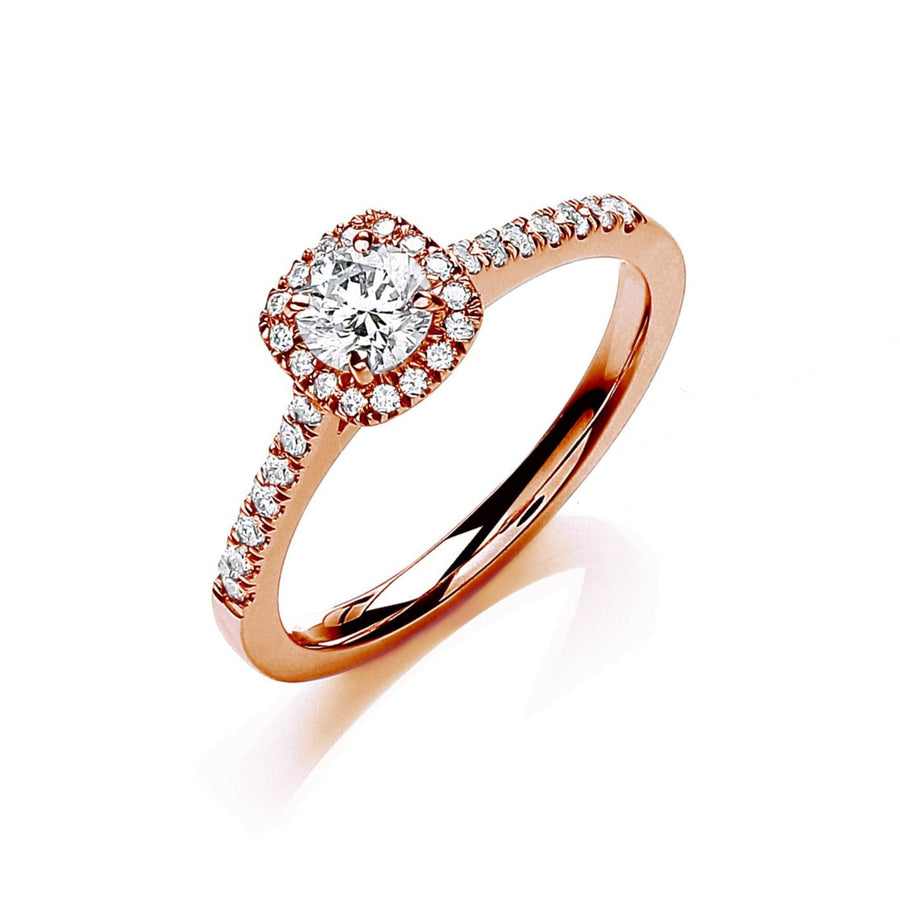 Diamond Halo Engagement Ring 0.50ct H-VS Quality in 18K Rose Gold - My Jewel World