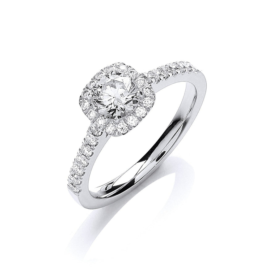 Diamond Halo Engagement Ring 0.80ct H-VS Quality in 18K White Gold - My Jewel World