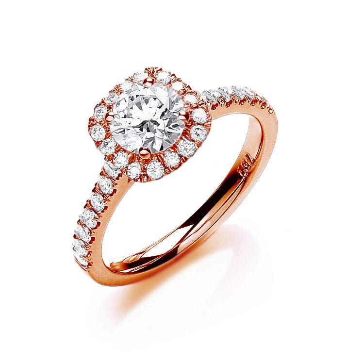 Diamond Halo Engagement Ring 1.00ct H-VS Quality in 18K Rose Gold - My Jewel World