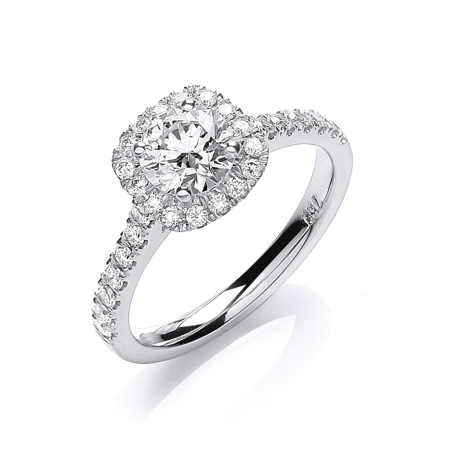 Diamond Halo Engagement Ring 1.00ct H-VS Quality in 18K White Gold - My Jewel World