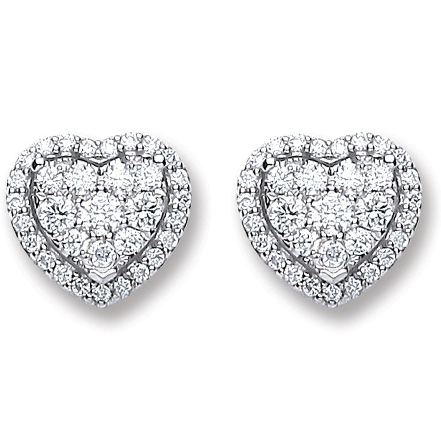 Diamond Halo Love Heart Earrings 0.45ct H-SI Quality 18K White Gold - My Jewel World