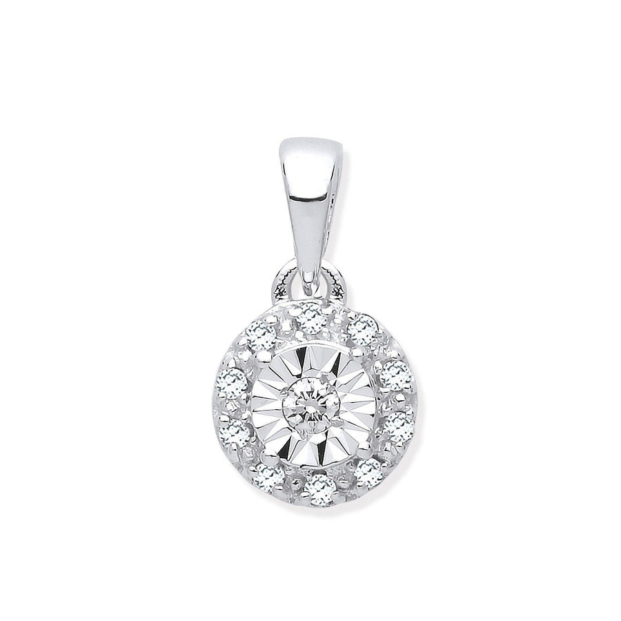 Diamond Halo Pendant Necklace 0.07ct H-SI in 9K White Gold - My Jewel World