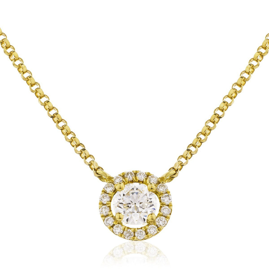 Diamond Halo Pendant Necklace 0.15ct F VS Quality in 18k Yellow Gold - My Jewel World