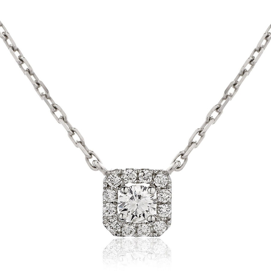 Diamond Halo Pendant Necklace 0.30ct F VS Quality in 18k White Gold - My Jewel World