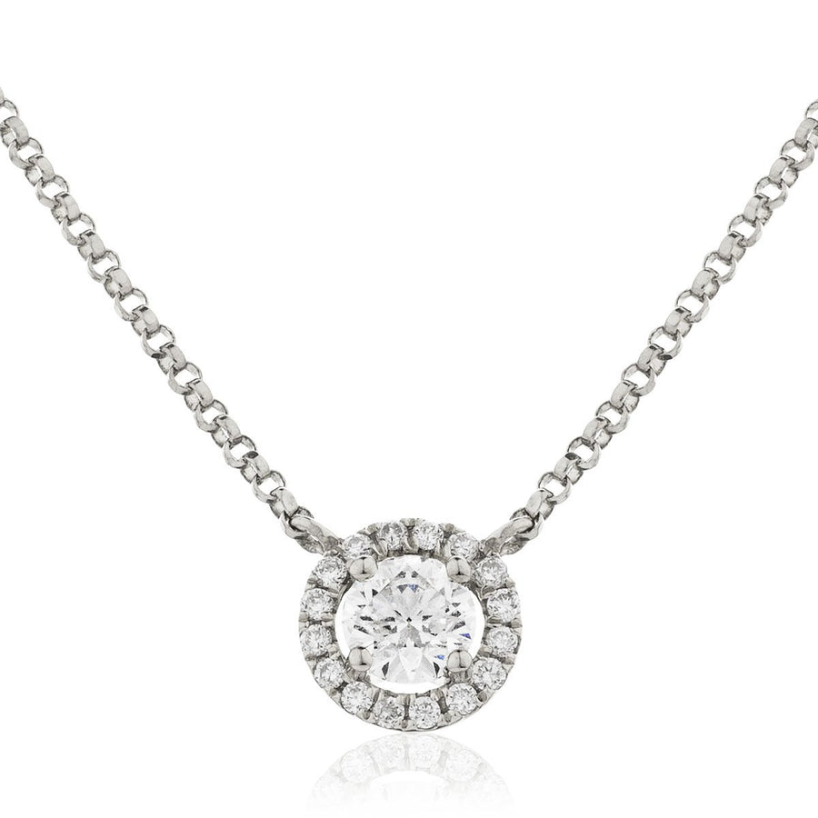 Diamond Halo Pendant Necklace 0.38ct F VS Quality in 18k White Gold - My Jewel World