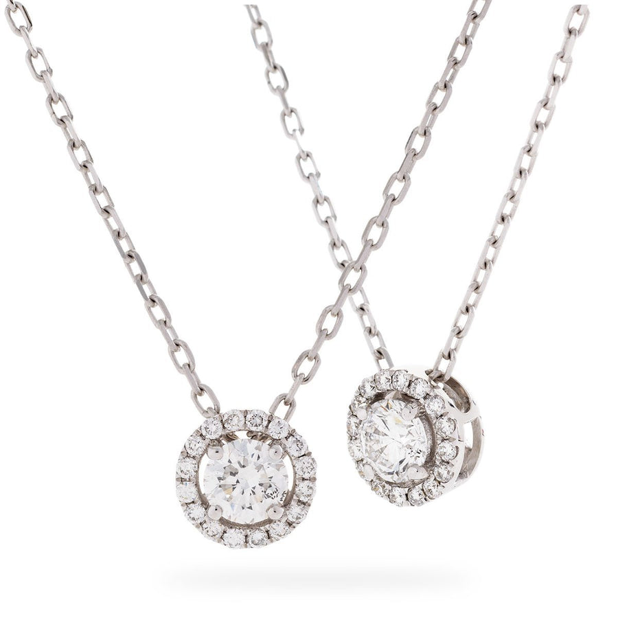 Diamond Halo Pendant Necklace 0.40ct F VS Quality in 18k White Gold - My Jewel World