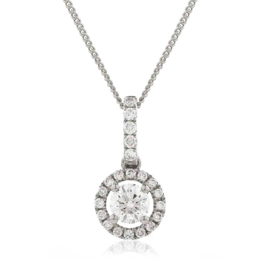 Diamond Halo Pendant Necklace 0.60ct F VS Quality in 18k White Gold - My Jewel World