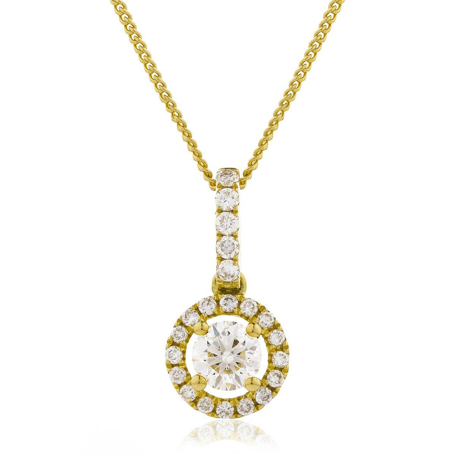 Diamond Halo Pendant Necklace 0.60ct F VS Quality in 18k Yellow Gold - My Jewel World