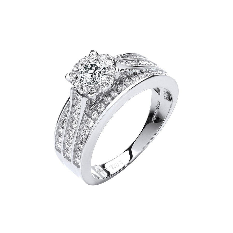 Diamond Halo Ring 1.00ct H-SI Quality in 18K White Gold - My Jewel World