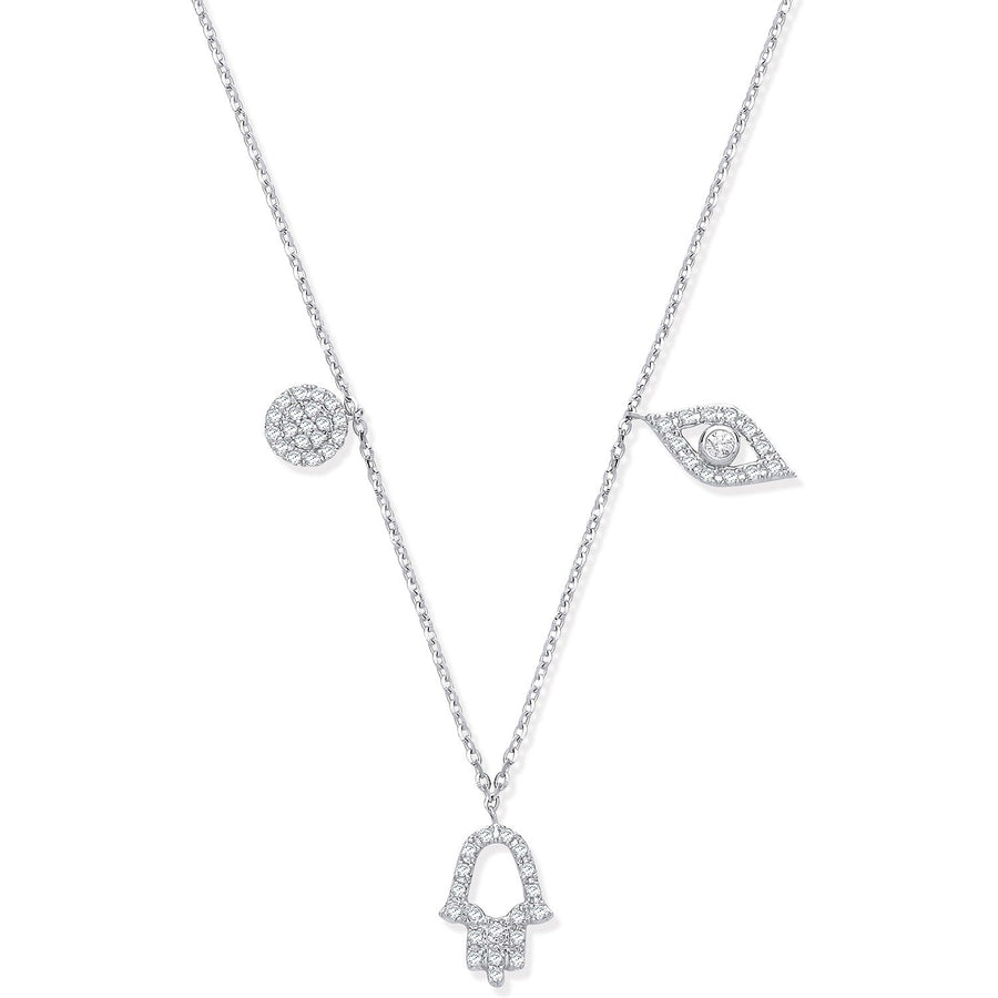 Diamond Hamsa Necklace 18 Inch 0.22ct H-SI Quality in 9K White Gold - My Jewel World