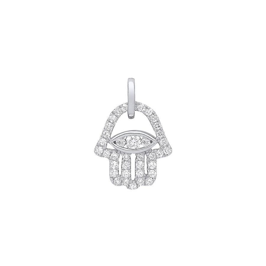 Diamond Hamsa Pendant Necklace 0.22ct H-SI in 9K White Gold - My Jewel World
