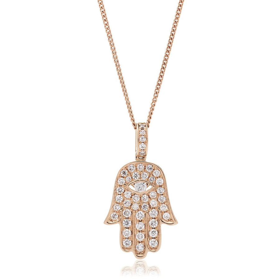 Diamond Hamsa Pendant Necklace 0.33ct F VS Quality in 18k Rose Gold - My Jewel World