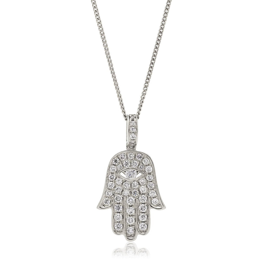 Diamond Hamsa Pendant Necklace 0.33ct F VS Quality in 18k White Gold - My Jewel World