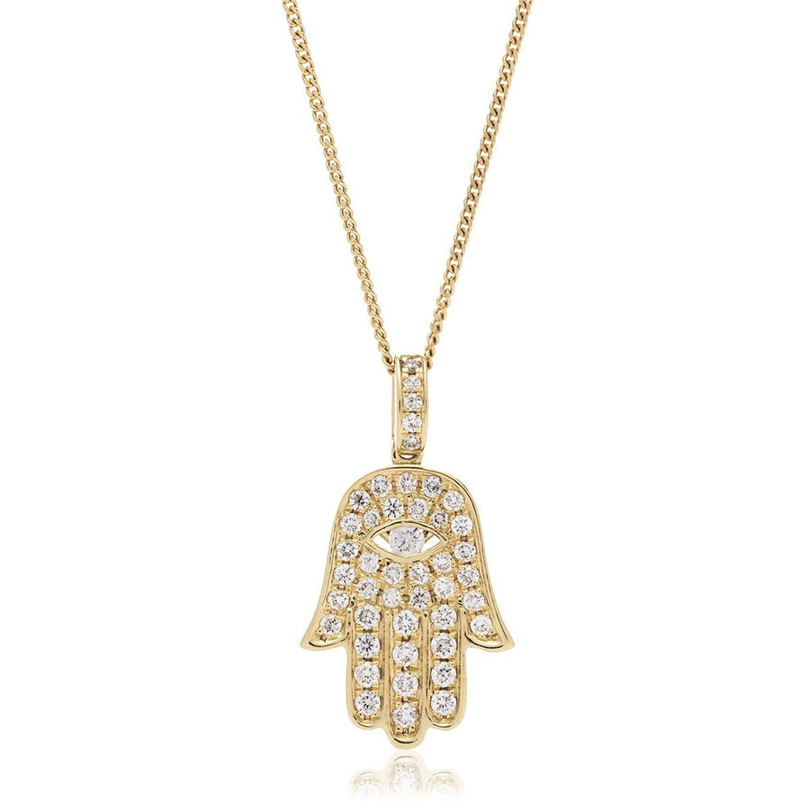 Diamond Hamsa Pendant Necklace 0.33ct F VS Quality in 18k Yellow Gold - My Jewel World