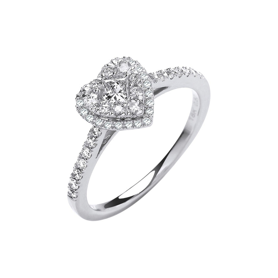 Diamond Heart Cluster Ring 0.50ct H-SI Quality in 18K White Gold - My Jewel World