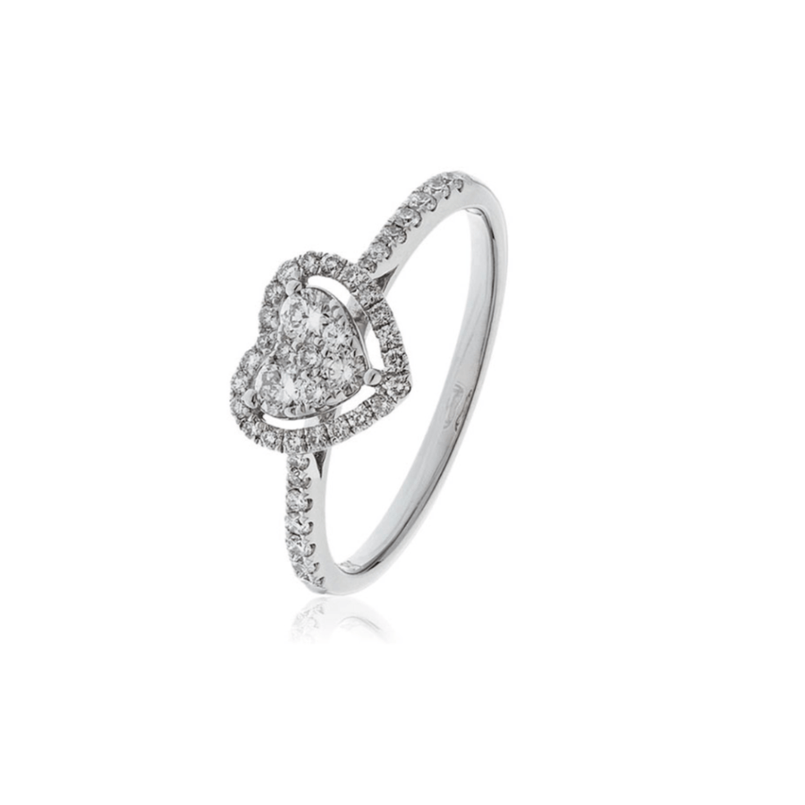 Diamond Heart Halo Cluster Ring 0.50ct F-VS Quality in 18k White Gold - My Jewel World