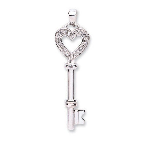 Diamond Heart Key Pendant Necklace 0.08ct H-SI in 9K White Gold - My Jewel World