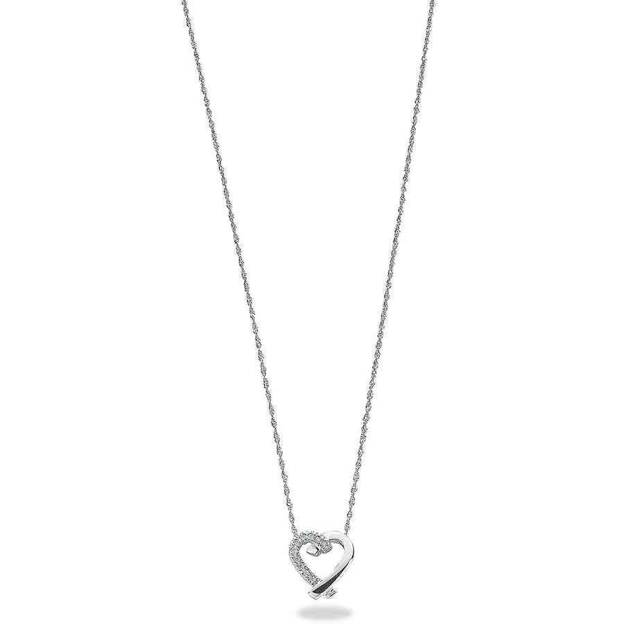 Diamond Heart Necklace 18 Inch 0.05ct H-SI Quality in 9K White Gold - My Jewel World